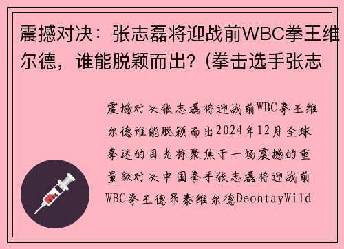 震撼对决:张志磊将迎战前WBC拳王维尔德,谁能脱颖而出?(拳击选手张志磊)