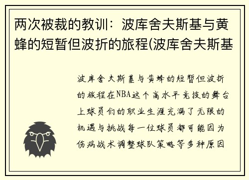 两次被裁的教训：波库舍夫斯基与黄蜂的短暂但波折的旅程(波库舍夫斯基2k)