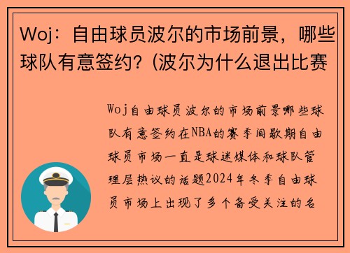 Woj：自由球员波尔的市场前景，哪些球队有意签约？(波尔为什么退出比赛)