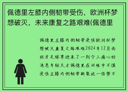 佩德里左膝内侧韧带受伤，欧洲杯梦想破灭，未来康复之路艰难(佩德里 前腰)