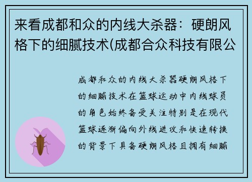 来看成都和众的内线大杀器：硬朗风格下的细腻技术(成都合众科技有限公司)