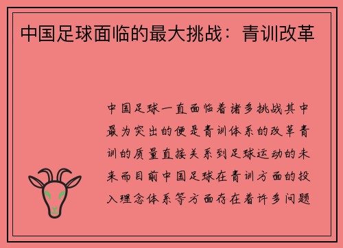 中国足球面临的最大挑战：青训改革