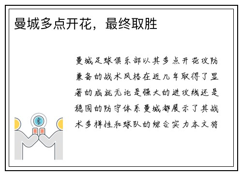 曼城多点开花，最终取胜